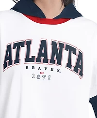 G-iii 4Her by Carl Banks Women's White/Navy Atlanta Braves Key Player Oversized Hooded Long Sleeve T-Shirt