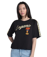 G-iii 4Her by Carl Banks Women's Black Joey Logano Cropped Classic Play Gold Trim Raglan T-Shirt