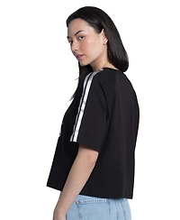 G-iii 4Her by Carl Banks Women's Black Ross Chastain Raglan Cropped Classic Play Silver Trim T-Shirt