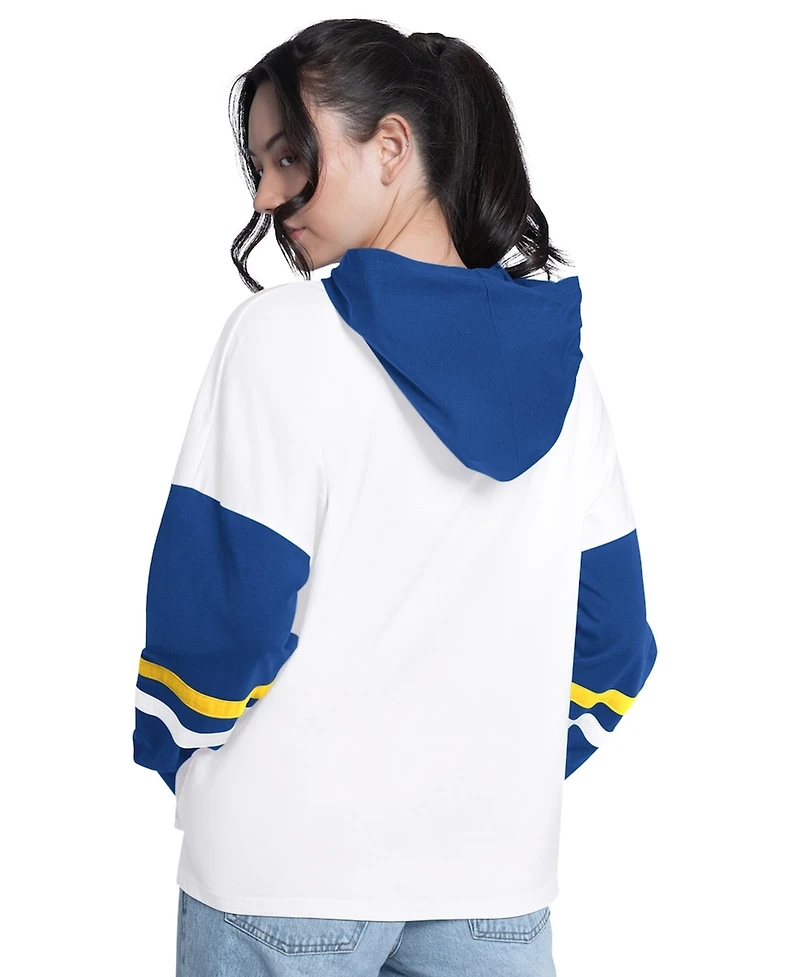 G-iii 4Her by Carl Banks Women's White/Royal Golden State Warriors Key Player Oversized Hooded Long Sleeve T-Shirt