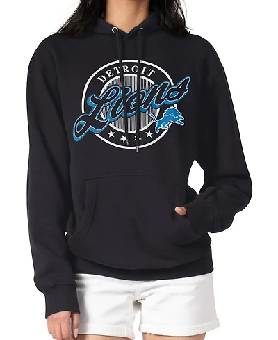 G-iii 4Her by Carl Banks Women's Black Detroit Lions Pinstripe Circle Fleece Pullover Hoodie