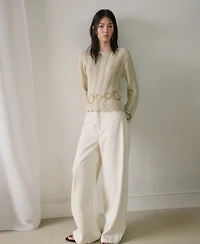 Mango Women's Slit Sleeves Open-Knit Sweater