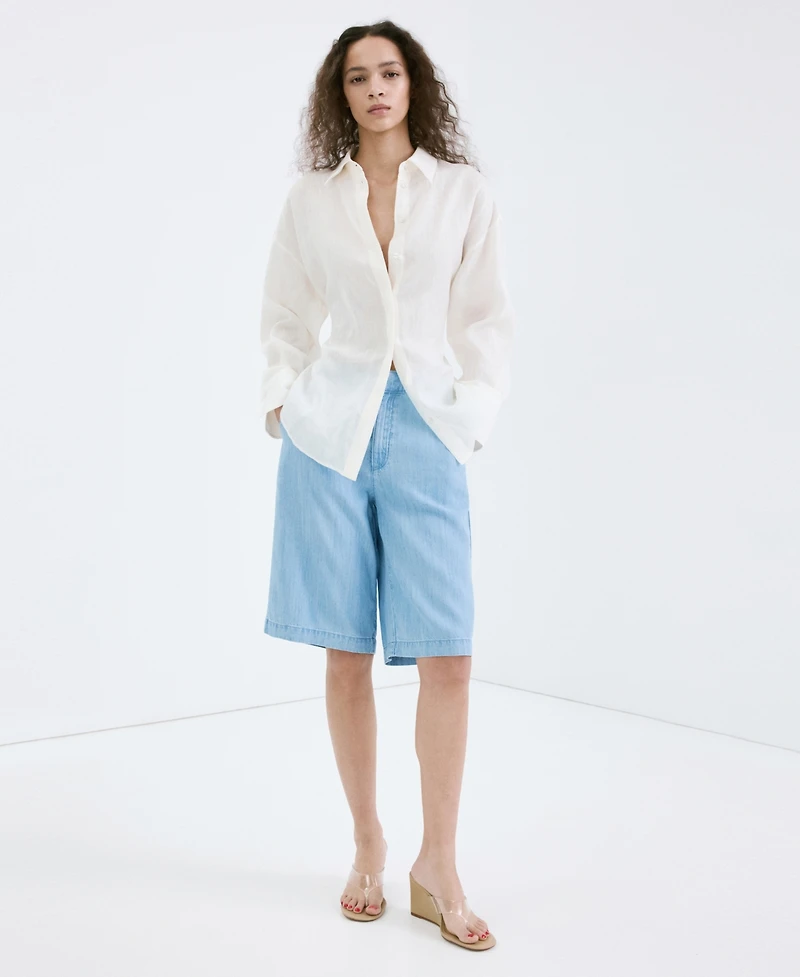 Mango Women's Straight Low-Rise Denim Bermuda Shorts