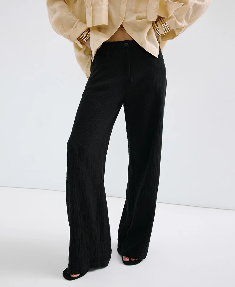 Mango Women's Straight-Leg Crinkle Pants