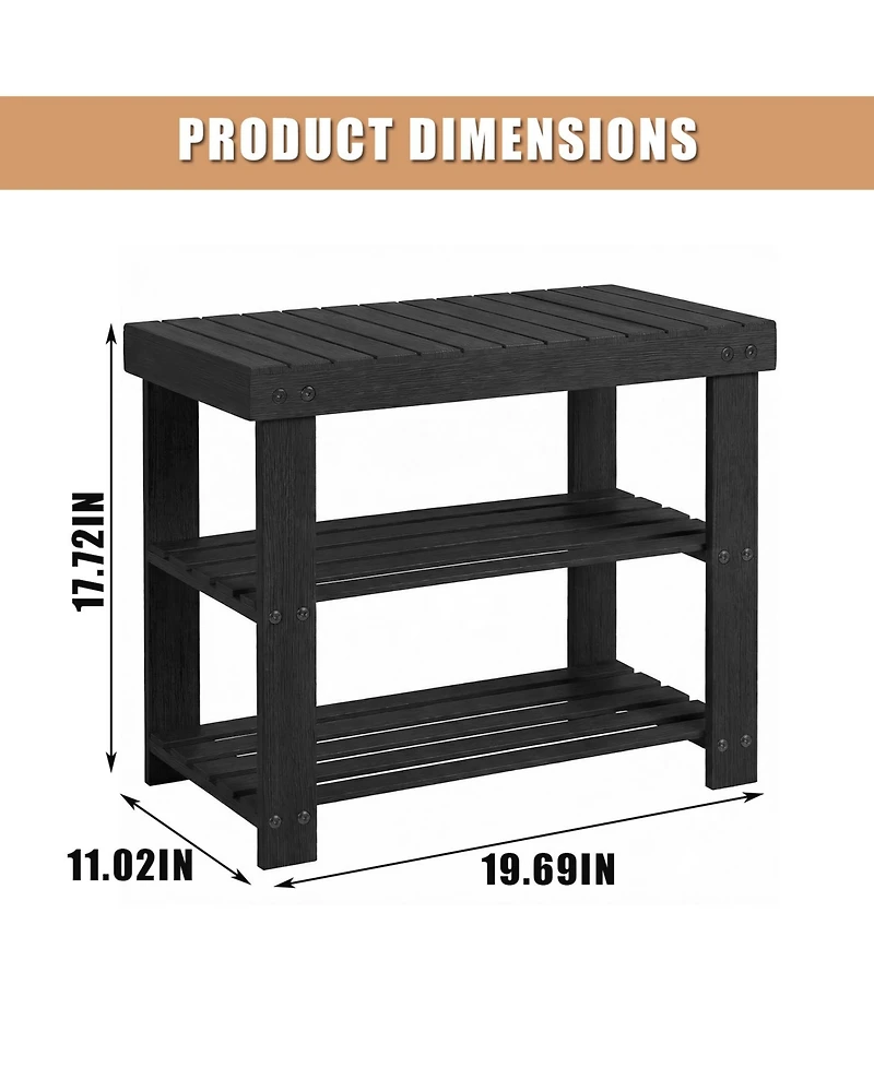 homfan 3-Tier Bamboo Shoe Rack Bench, 20" Entryway Organizer with White Finish, Holds Up to 286 Lb, for Hallway, Bedroom and Closet