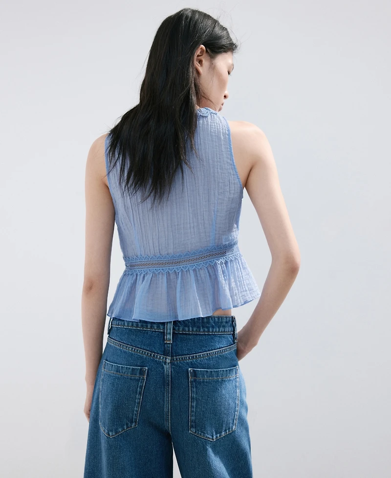 Mango Women's Contrasting Trim Lyocell Top