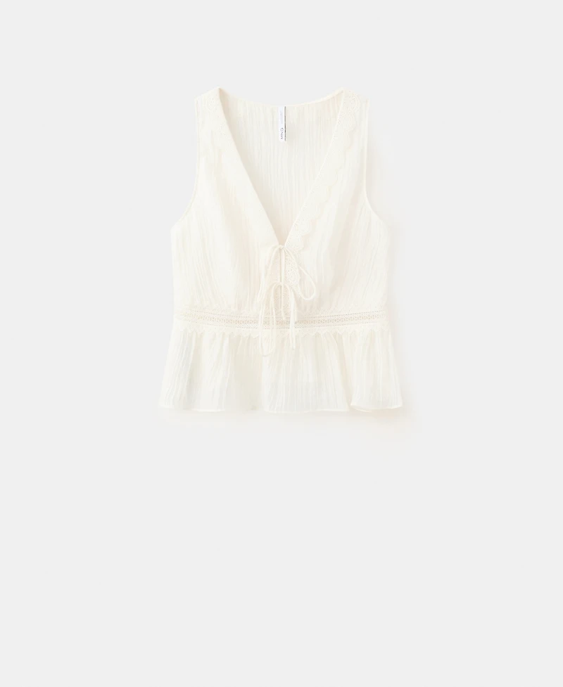 Mango Women's Contrasting Trim Lyocell Top