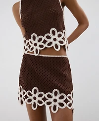 Mango Women's Floral Embroidery Crocheted Skirt