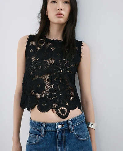 Mango Women's Lace Accents Embroidered Top