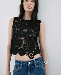 Mango Women's Lace Accents Embroidered Top