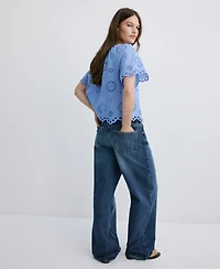 Mango Women's 100% Cotton Openwork Embroidery Blouse