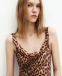 Mango Women's Draped Neckline Animal-Print Dress
