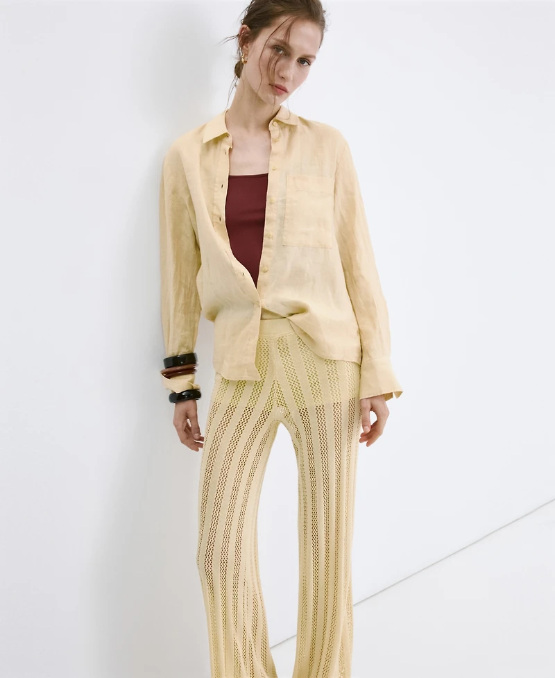 Mango Women's Wide-Leg Lace Knit Pants