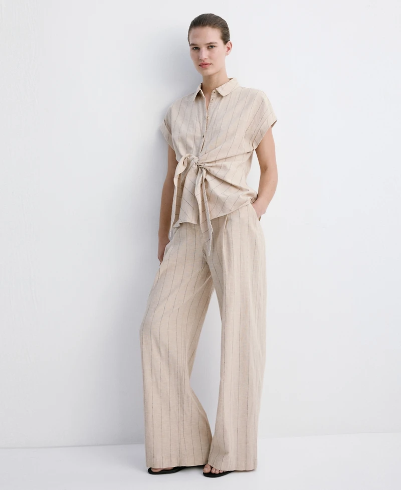 Mango Women's Linen Pinstripe Shirt