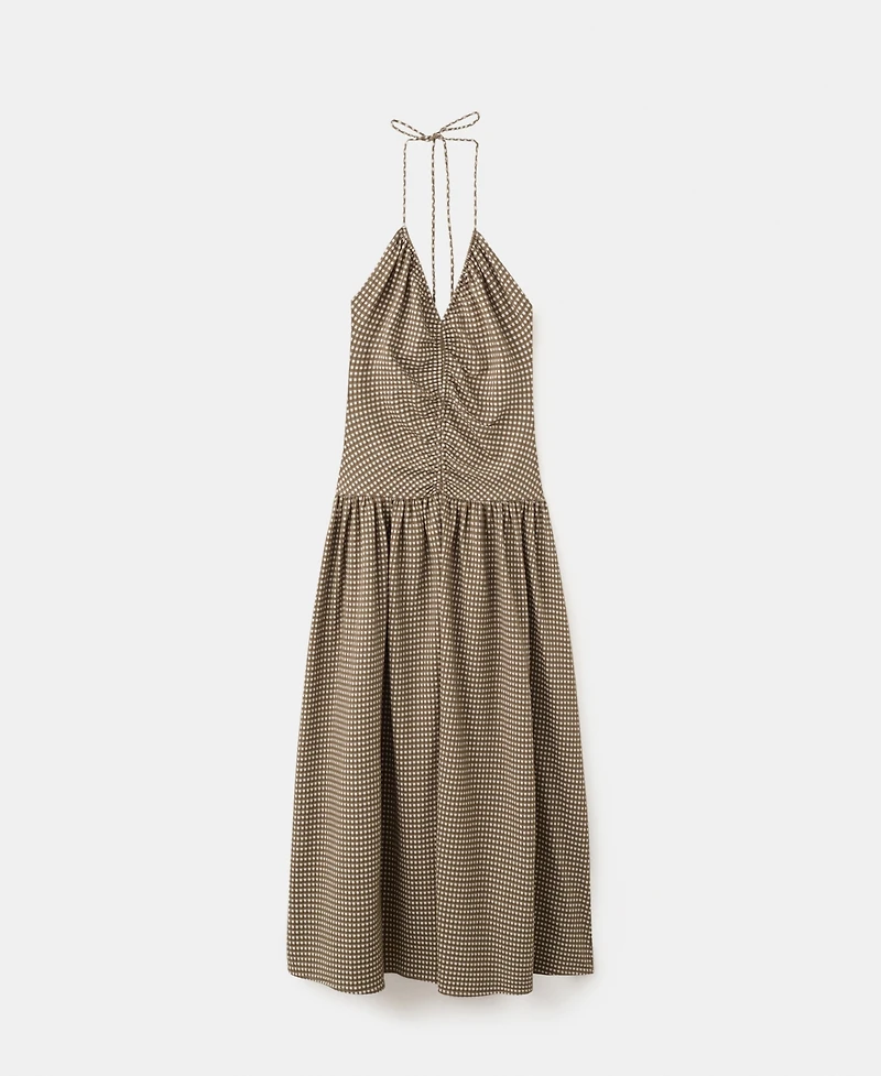 Mango Women's Ruched Detail Checkered Midi Dress