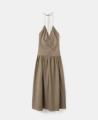 Mango Women's Ruched Detail Checkered Midi Dress