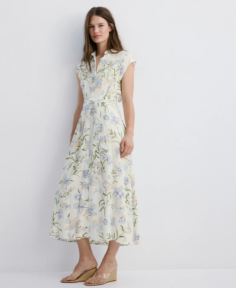 Mango Women's Floral-Print Shirt-Style Dress