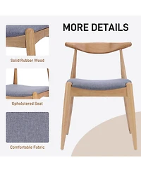 Rainsken Mid-Century Modern Dining Chairs Set of 2 with Curved Backrest, Comfort Cushions and Solid Wood Frame for Kitchen, Room