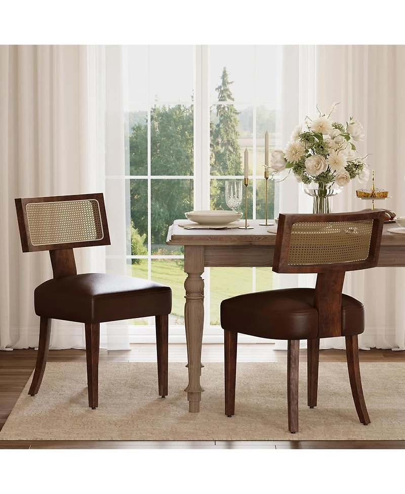 Gaomon Dining Chairs Set of 2, Mid Century Modern Upholstered Chairs with Rattan Wood Back, Armless Kitchen Chairs with Wood Legs