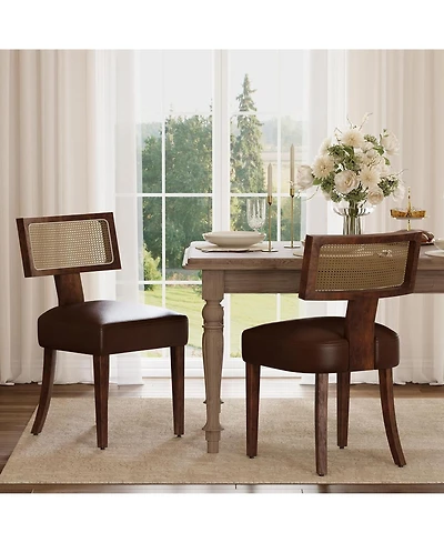 Gaomon Dining Chairs Set of 2, Mid Century Modern Upholstered Chairs with Rattan Wood Back, Armless Kitchen Chairs with Wood Legs