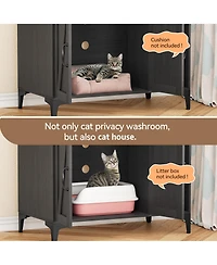 homfan 3-Door Cat Litter Box Enclosure Furniture, Hidden Litter Box Cabinet with Litter Mat, Engineered Wood Cat Washroom, Indoor Pet House End Table