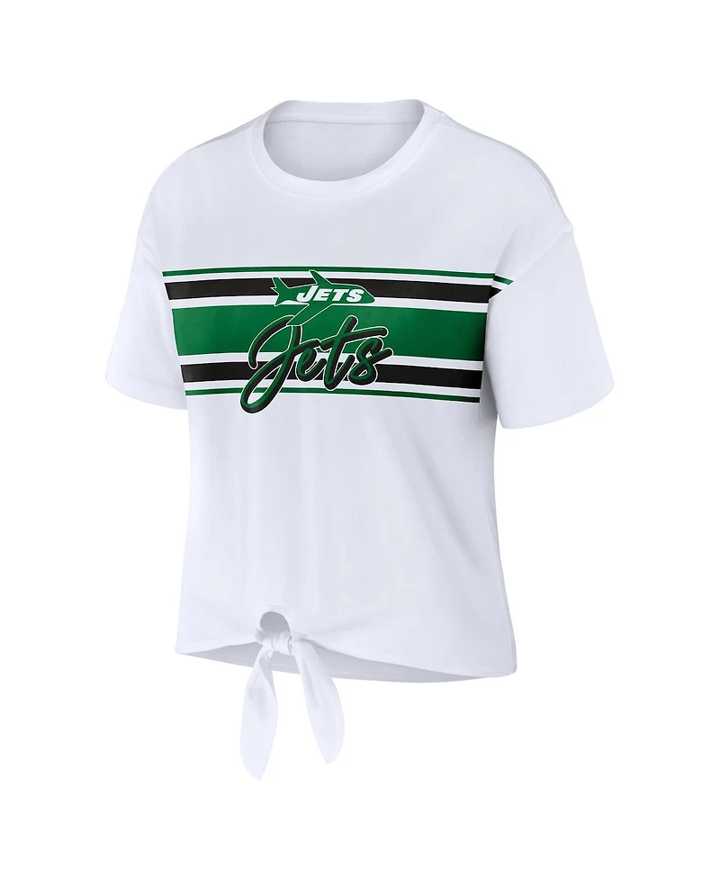 Wear by Erin Andrews Women's White New York Jets Front Tie Retro T-Shirt