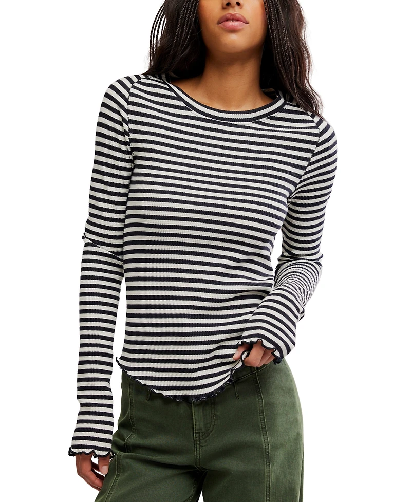 Free People Women's We The Easy Does It Long-Sleeve Striped T-Shirt