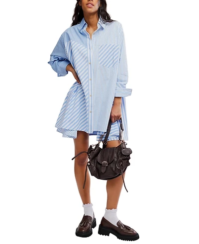 Free People Women's Oxford Club Collared Neck Mini Shirt-Dress