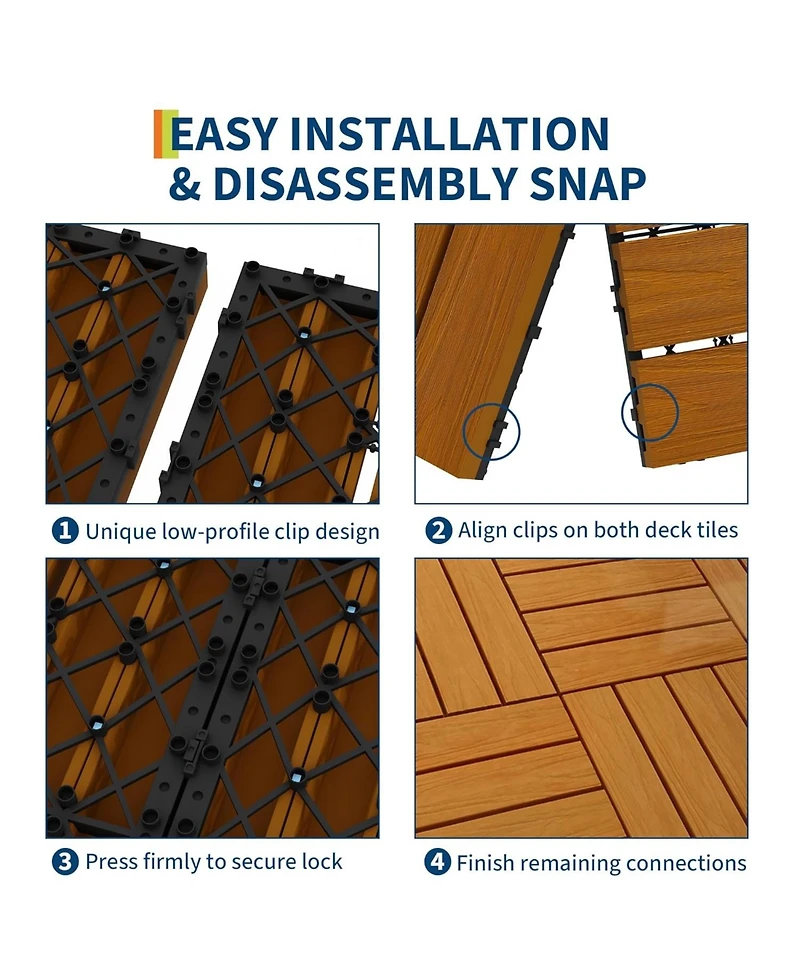gaomon All-Weather Plastic Wood-Grain Composite Interlock Deck Tiles Flooring