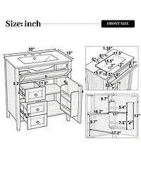 Busdays Grain Bathroom Vanity with Ceramic Sink Solid Wood Legs Soft Close Tip Out Drawer Door Storage Adjustable Shelf