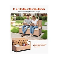 Sugift 2-Person Rattan Storage Bench with Lift Lid and Cushion