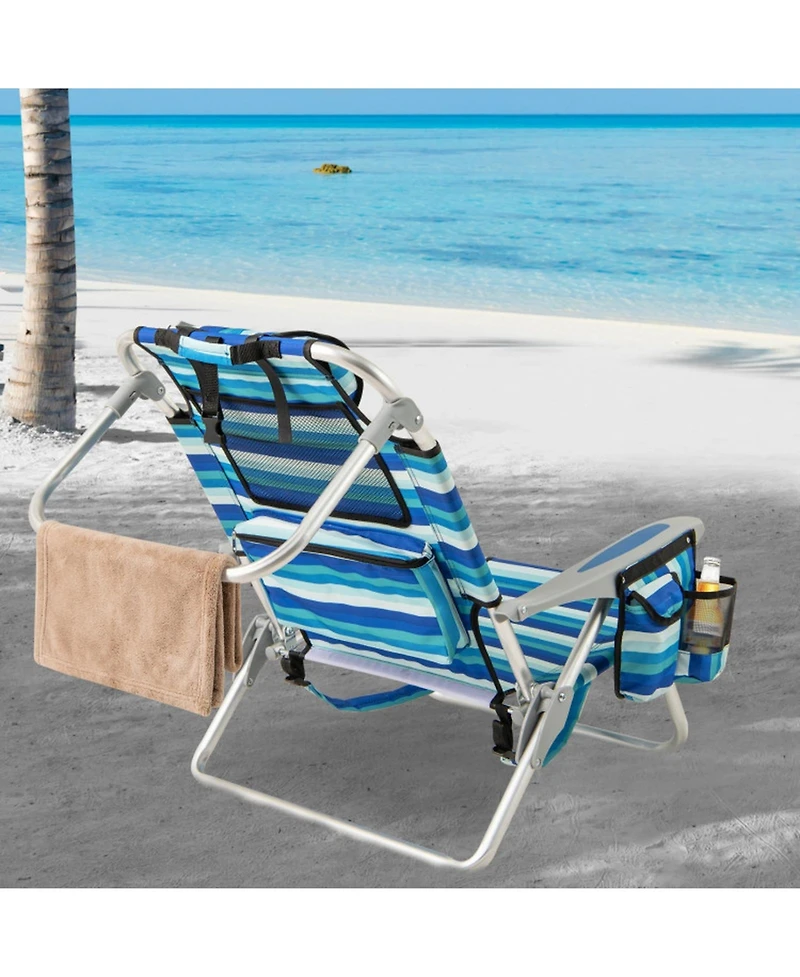 Sugift 4-Position Folding Beach Chair with Cooler Bag and Headrest