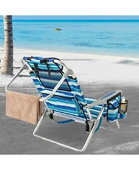Sugift 4-Position Folding Beach Chair with Cooler Bag and Headrest