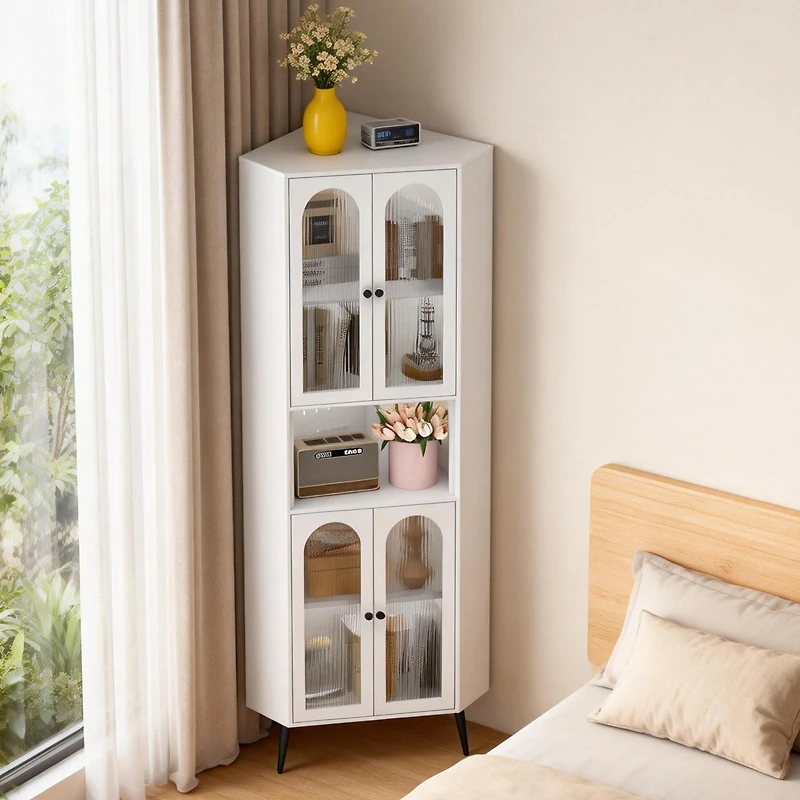 Sumyeg Corner Cabinet Metal Storage Cabinet with Doors and Adjustable Shelves
