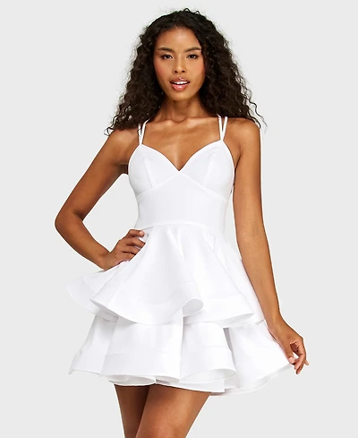 Alex & Sophia Junior's Sweetheart Neck Scuba Crepe Dress with Tiered Skirt