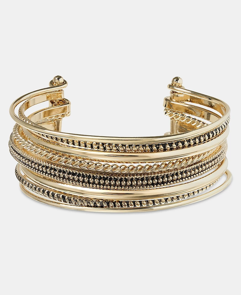 Style & Co Gold-Tone Textured Layered Cuff Bangle Bracelet, Macy's Exclusive