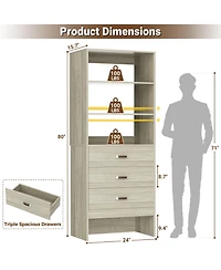 Aheaplus Bookshelf Cabinet with 3-Drawers and Shelves, Wooden Closet Organizer