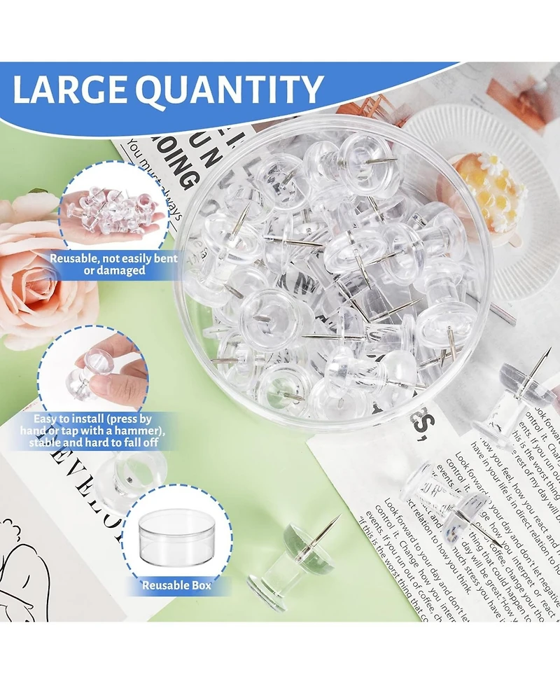 Danrong Giant Clear Jumbo Push Pins, Thumb Tacks for Bulletin Cork Board, Office School Supplies