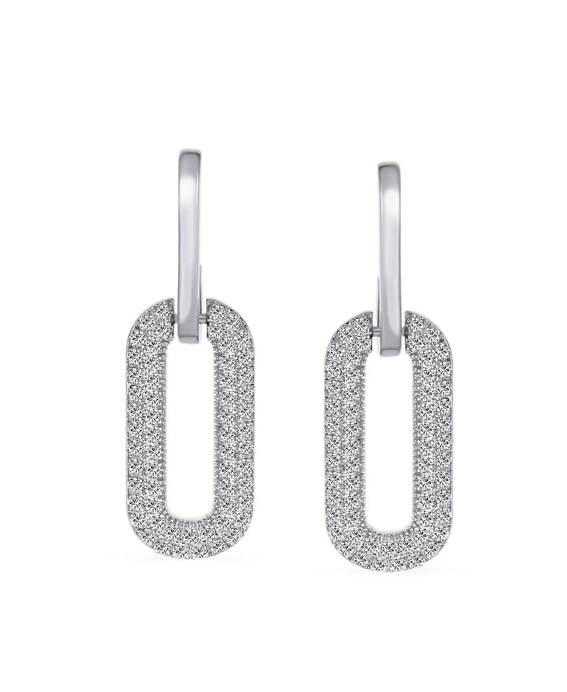 Bling Jewelry Geometric Vertical U Oval Micro Pave Cz Dangling Link Paperclip Earrings Gold Plated