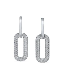 Bling Jewelry Geometric Vertical U Oval Micro Pave Cz Dangling Link Paperclip Earrings Gold Plated