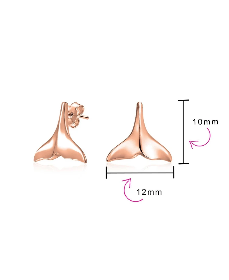 Bling Jewelry Nautical Mermaid Fin Whale Tail Stud Earrings .925 Sterling Silver Rose Gold Plated