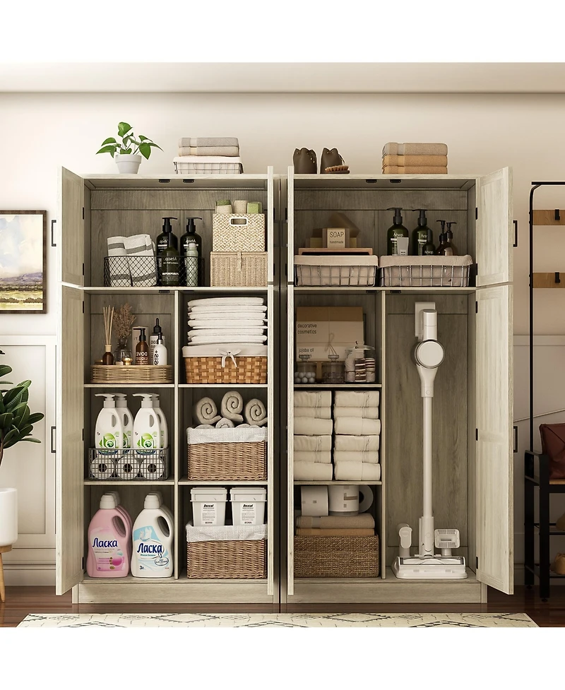 Aheaplus 71" Tall Wooden Pantry Cabinet with Shelves, Kitchen Storage 4 Barn Doors