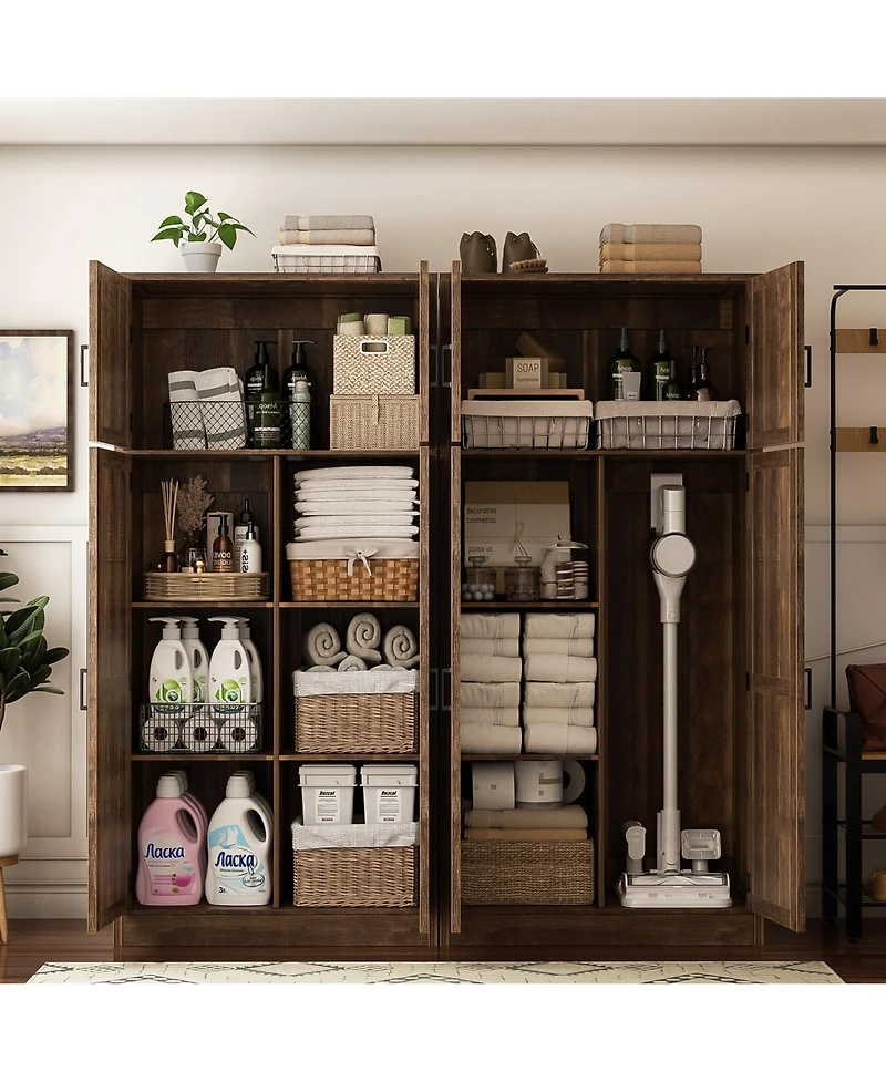 Aheaplus 71" Tall Wooden Pantry Cabinet with Shelves, Kitchen Storage 4 Barn Doors
