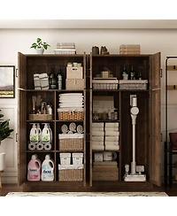 Aheaplus 71" Tall Wooden Pantry Cabinet with Shelves, Kitchen Storage 4 Barn Doors