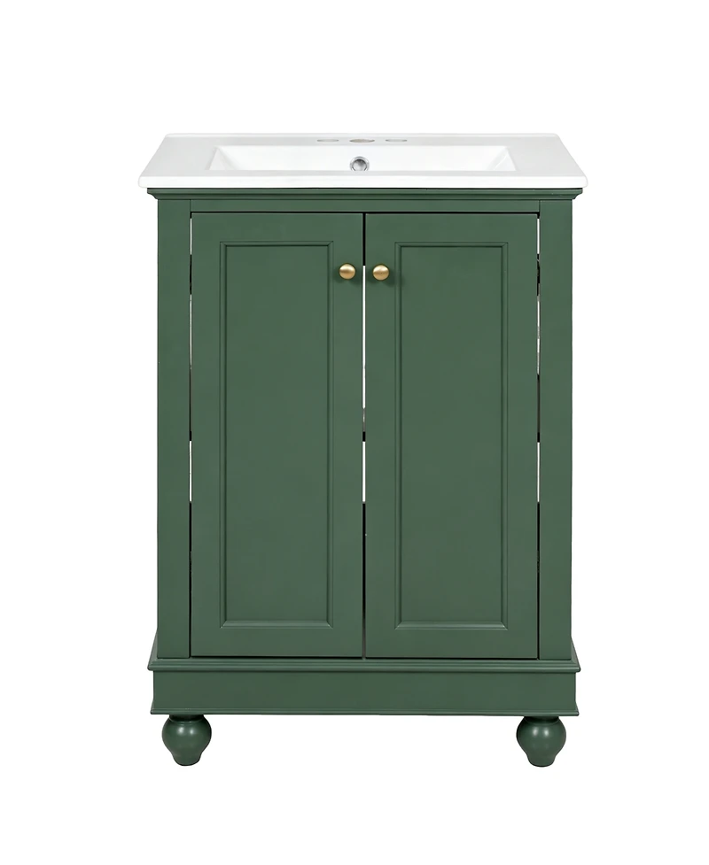 Busdays Modern Bathroom Vanity Cabinet with Ceramic Sink Simple Elegant Design Soft Closing Storage and Adjustable Shelf
