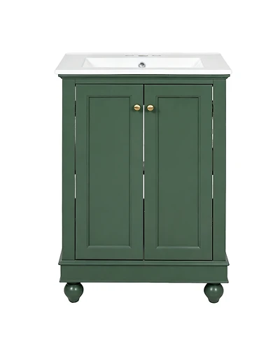 Busdays Modern Bathroom Vanity Cabinet with Ceramic Sink Simple Elegant Design Soft Closing Storage and Adjustable Shelf