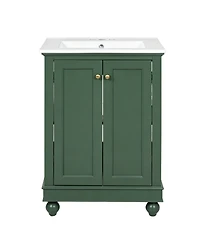 Busdays Modern Bathroom Vanity Cabinet with Ceramic Sink Simple Elegant Design Soft Closing Storage and Adjustable Shelf