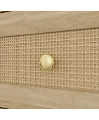 Homsee 5-Drawer Chest of Drawers Rattan Door Cabinet with Golden Handles | Modern Wood Grain Storage Organizer for Living Room, Bedroom