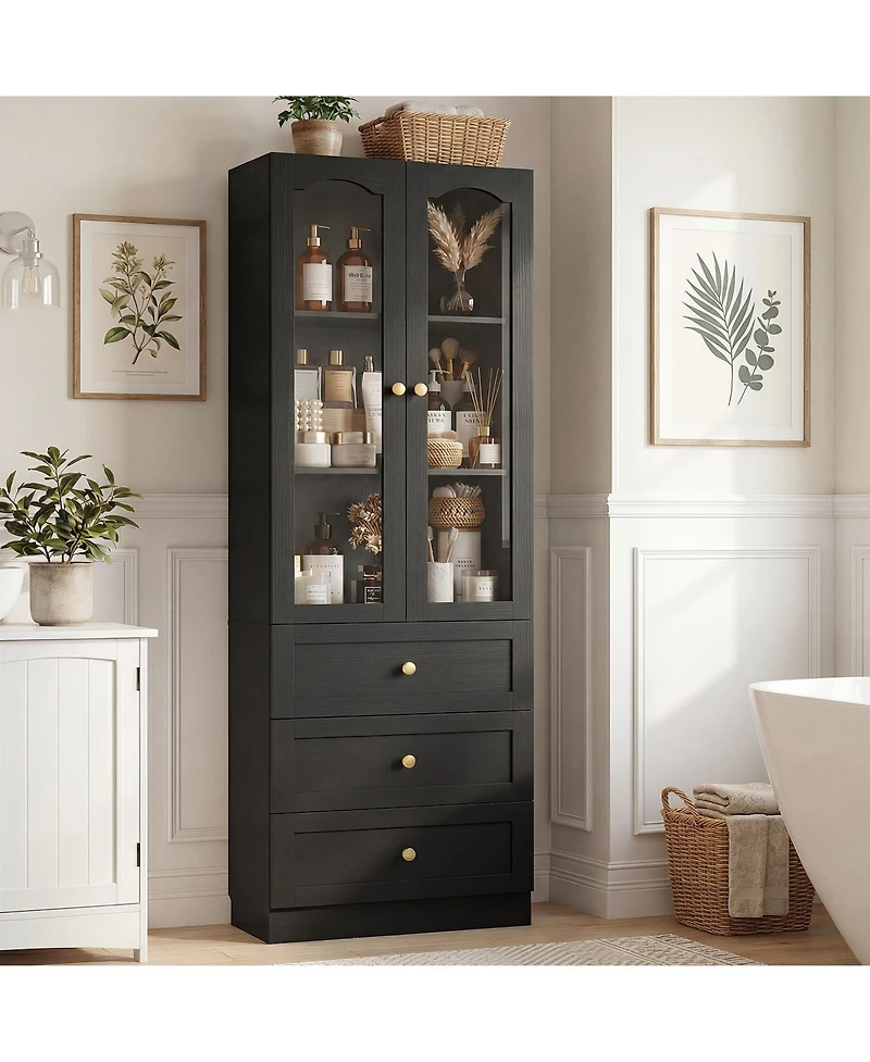 Aheaplus 80" Tall Wooden Pantry Cabinet with Doors and Drawers, Freestanding Kitchen Storage