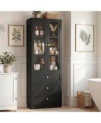 Aheaplus 80" Tall Wooden Pantry Cabinet with Doors and Drawers, Freestanding Kitchen Storage